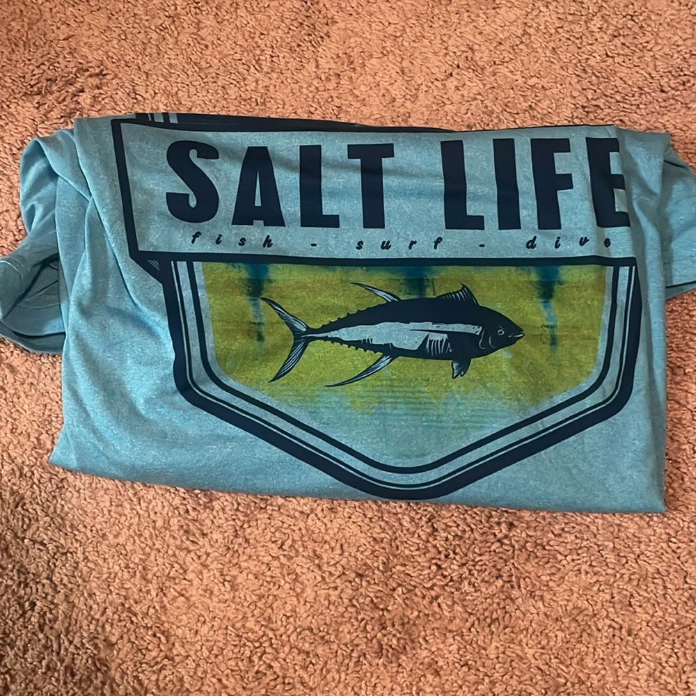 teal long sleeve fish shirt